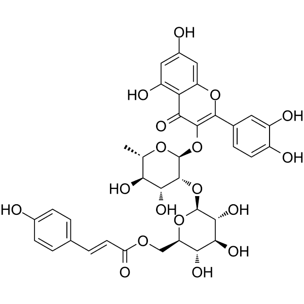 Quercetin 3-O-beta-(6''-p-coumaroyl)glucopyranosyl(1->2)-alpha-L-rhamnopyranoside Structure