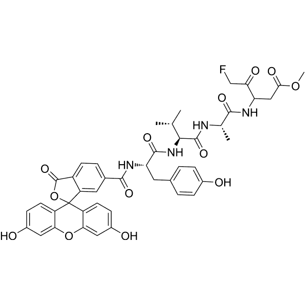 Fluorescein-6-carbonyl-Tyr-Val-Ala-DL-Asp(OMe)-fluoromethylketone Structure