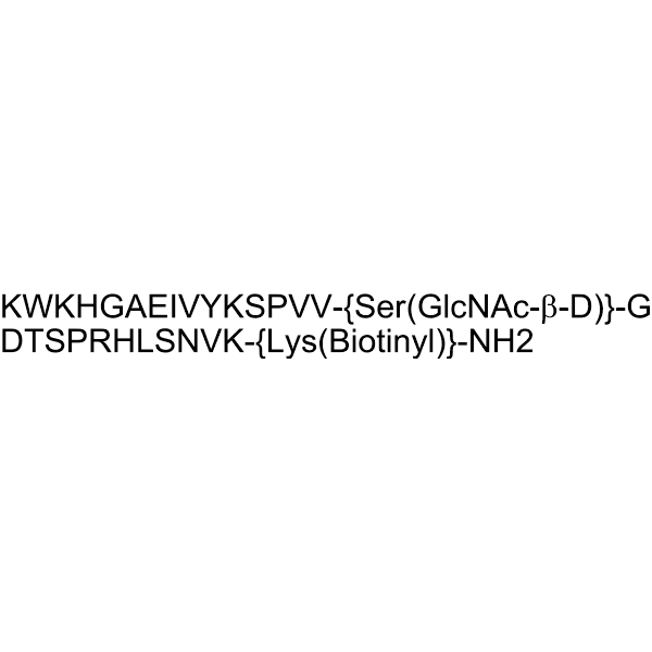 KWKHGAEIVYKSPVV-{S(GlcNAc-β-D)}-GDTSPRHLSNVK-{K(biotinyl)}-NH2 Structure