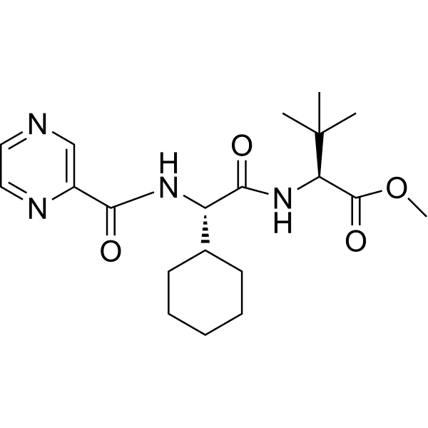 (2S)-Methyl 2-(2-cyclohexyl-2-(pyrazine-2-carboxamido)acetamido)-3, 3-dimethylbutanoate Structure