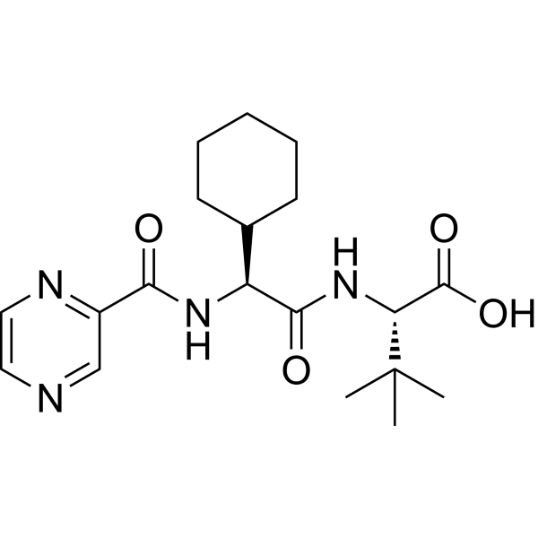 (S)-2-((S)-2-Cyclohexyl-2-(pyrazine-2-carboxamido)acetamido)-3, 3-dimethylbutanoic acid Structure