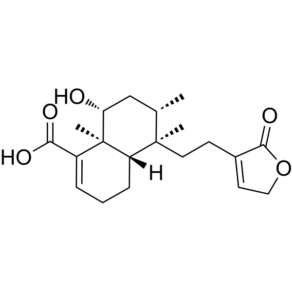 (-)-6β-Hydroxy-5β,8β,9β,10α-cleroda-3,13-dien-16,15-olid-18-oic acid Structure